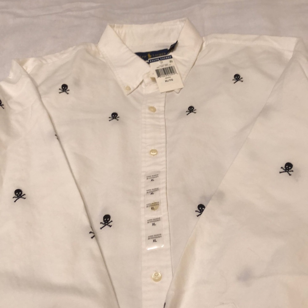 Polo by Ralph Lauren White Button-Down Shirt with Black Skull Embroidery - Picture 2 of 6